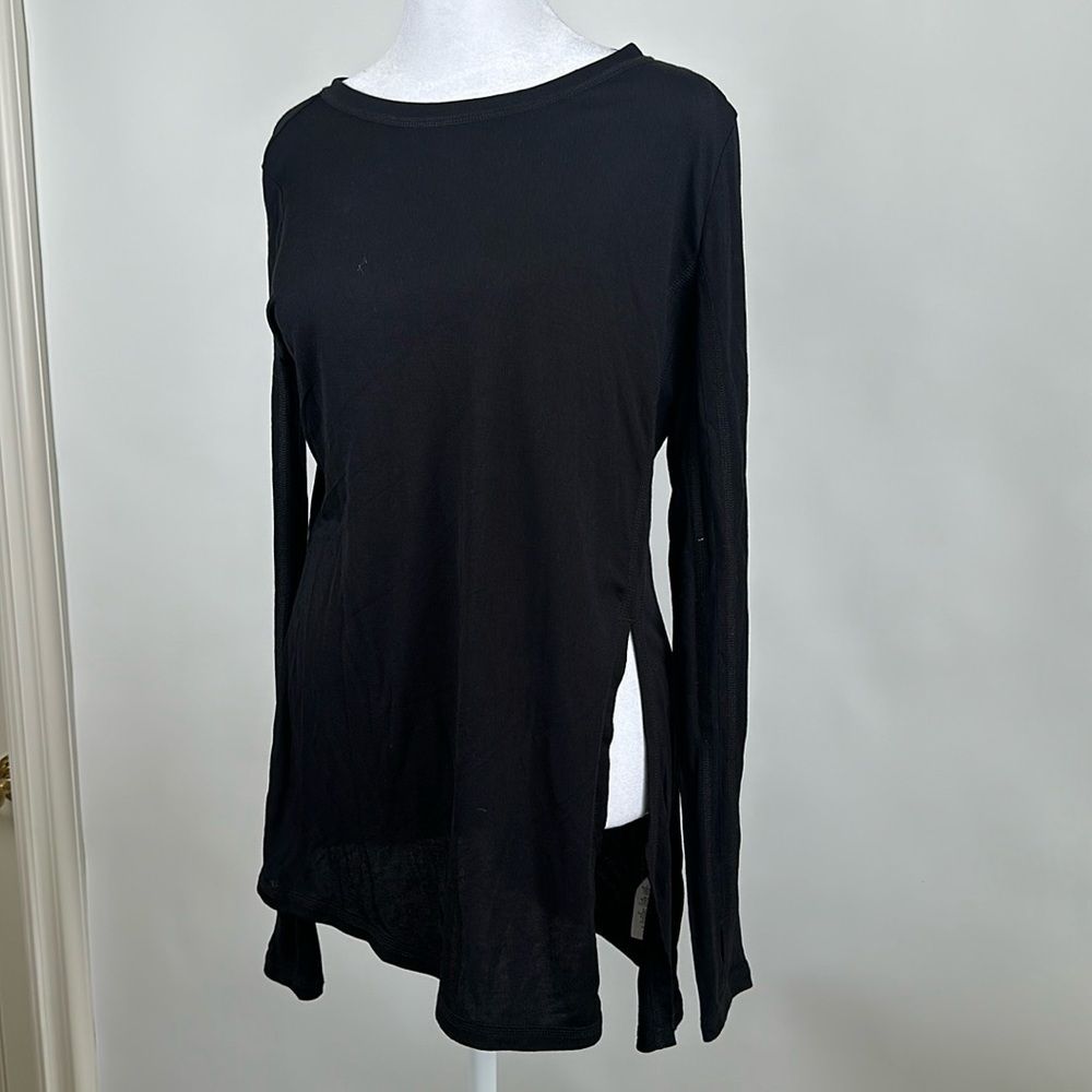 Zuda Women's Z-Luxe Asymmetrical Long-Sleeves Top with Slit Black Size XS